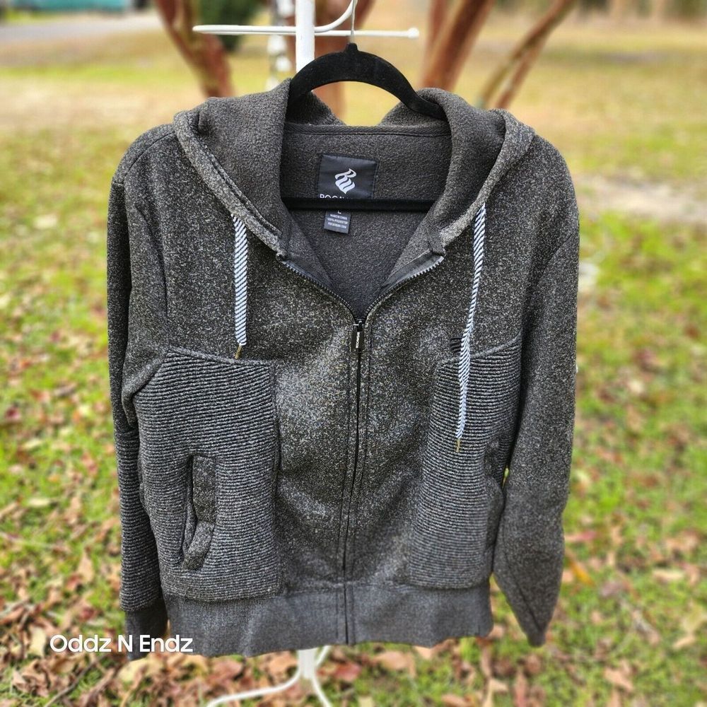 Rocawear Mens Large Gray Hooded‎ Zip-Up Jacket